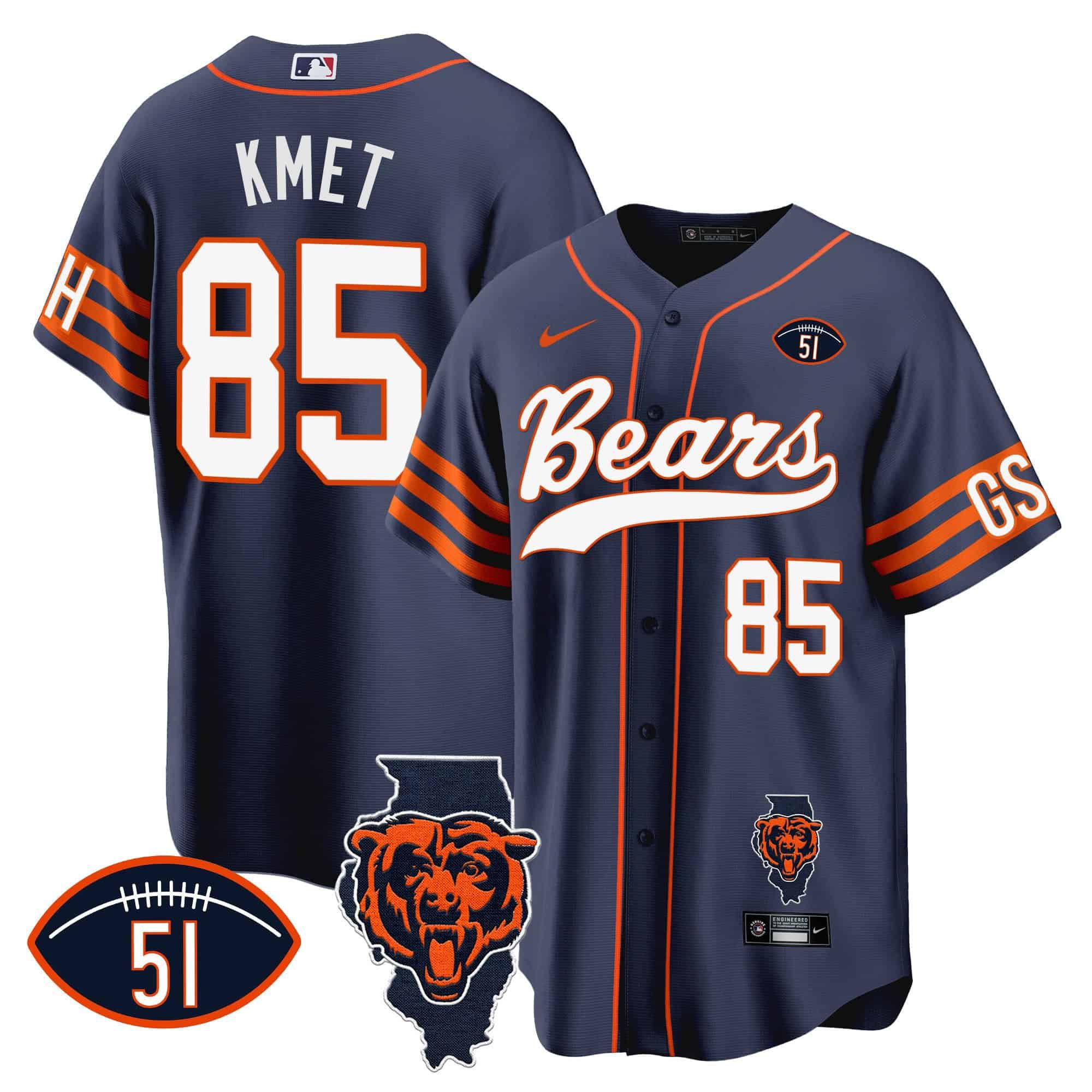 Men Chicago Bears #85 Kmet Blue 2024 Nike Patch Baseball NFL Jersey style 1